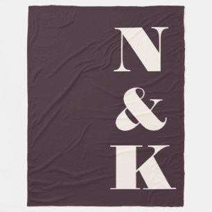 Kras Moderne Monogram Eerste Letters Plum Ivoor Ni Fleece Deken