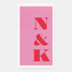 Kras moderne monogram initiaal roze rood bruiloft servet