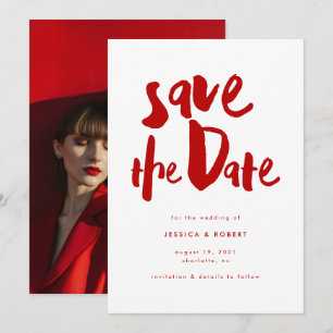 Kras Moderne Rode Borstel Lettertype Foto Bruiloft Save The Date