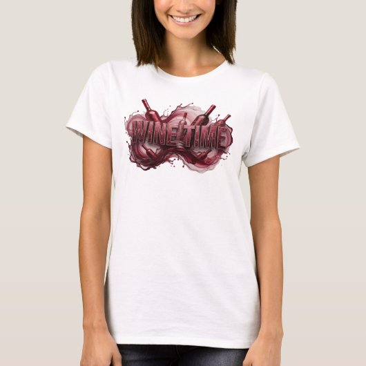 Kras rood WIJNTIJD slogan T-shirt (Voorkant)