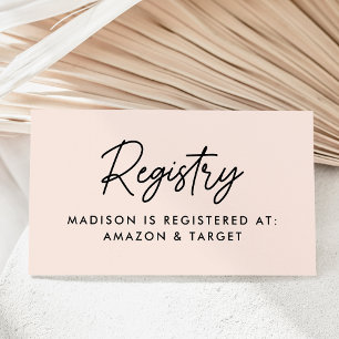 Kras script roze baby shower verlanglijst informatiekaartje