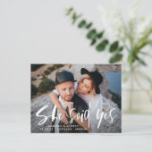 Kras script 'Ze zei ja' foto save the date Aankondigingskaart (Staand voorkant)