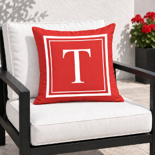 Kras Wit Vierkant Frame Monogram Buitenkussen