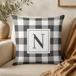 Kras Zacht Zwart Gingham Geruit Monogram Eerste Le Kussen