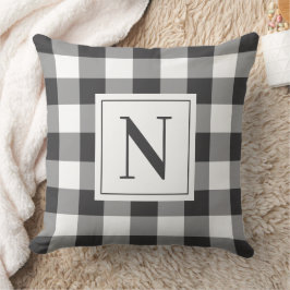 Kras Zacht Zwart Gingham Geruit Monogram Eerste Le Kussen