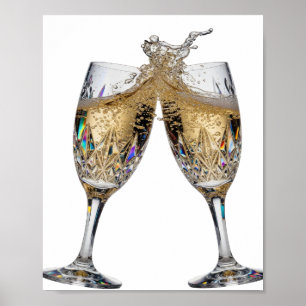 Kras Zilver CHAMPAGNE TOOST Artistiek Motief Poster