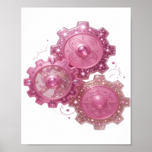 Kras Zilver ROZE TANDWIELMACHINE Afdruk Poster (Voorkant)