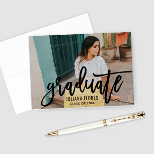 Krasborstel Zwarte Afstudeerfoto Bedankkaart