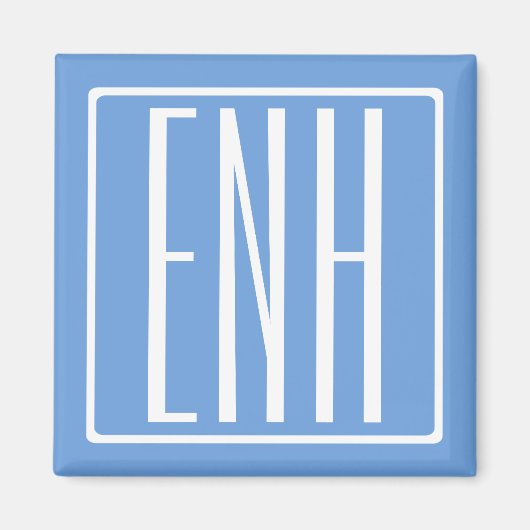 Krasmodern 3 Initiaal Monogram | Zachte Blauwe Magneet (Voorkant)