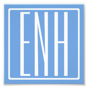 Krasmodern 3 initiële monogram   Zachte Blauwe Foto Afdruk