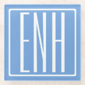 Krasmodern 3 initiële monogram | Zachte Blauwe Glazen Onderzetter (Voorkant)