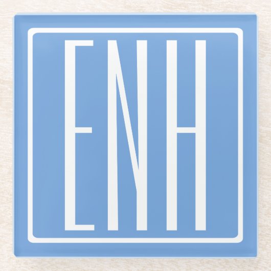 Krasmodern 3 initiële monogram | Zachte Blauwe Glazen Onderzetter (Voorkant)