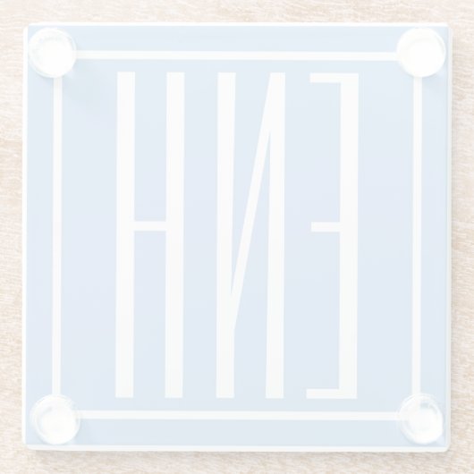 Krasmodern 3 initiële monogram | Zachte Blauwe Glazen Onderzetter (Achterkant)