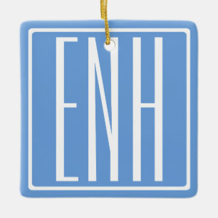 Krasmodern 3 initiële monogram Zachte Blauwe Keramisch Ornament