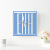 Krasmodern 3 initiële monogram | Zachte Blauwe Vierkante Klok (Huis)