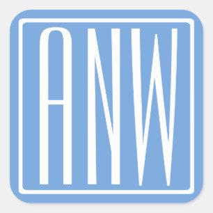 Krasmodern 3 initiële monogram Zachte Blauwe Vierkante Sticker