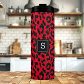 Krasrode Luipaard Dierenprint Monogram Thermosbeker