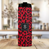 Krasrode Luipaard Dierenprint Monogram Thermosbeker