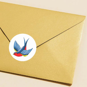 Krass Blau Traditionele Zwaluw Vogeltatoeage Stijl Ronde Sticker