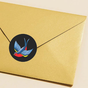 Krass Blauwe Traditionele Zwaluw Vogeltatoeage Sti Ronde Sticker