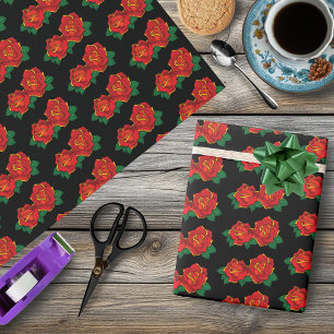 Krass-rode traditionele rozen tattoo zwart cadeaupapier
