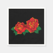 Krass-rode traditionele rozen tattoo zwart servet (Voorkant)
