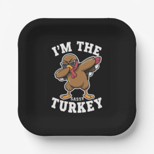 Krasse Kalkoenen Overeenkomstige Familie Thanksgiv Papieren Bordje