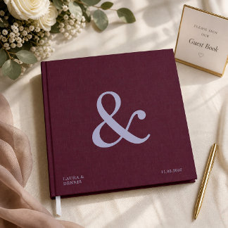 Krasse Monogram Donkerrode Linnen Stof Uitzicht Tr Gastenboek