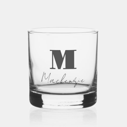 Krasse Monogram Initiaal Fantasie Schrift Aangepas Whisky Glas (Voorkant)