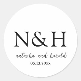Krasse Monogram Zwart en Wit Moderne Trouw Ronde Sticker