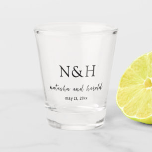 Krasse Monogram Zwart en Wit Moderne Trouw Shot Glas