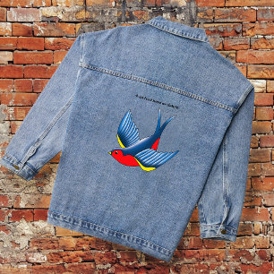 Krassend Blauw Traditioneel Zwaluwoogel Tattoostij Denim Jacket