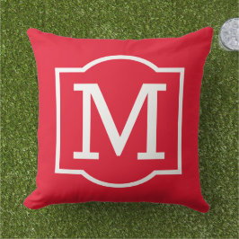 Kraste Rood Witte Haak Monogram Buitenkussen