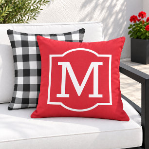 Kraste Rood Witte Haak Monogram Buitenkussen