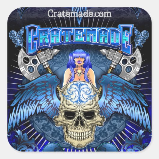 Kratemade gevleugelde schedel Art Design sticker 2 (Voorkant)