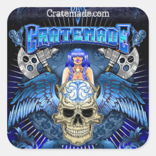 Kratemade gevleugelde schedel Art Design sticker 2