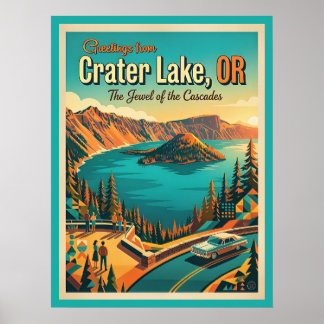 Krater Lake Oregon Vintage Stijl Poster