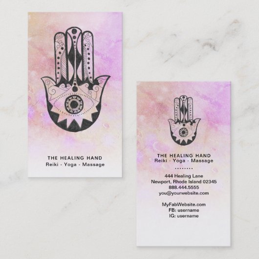 ** Krater van de Maan Hamsa Hand van Fatima Yoga P Visitekaartje (Voorkant / Achterkant)
