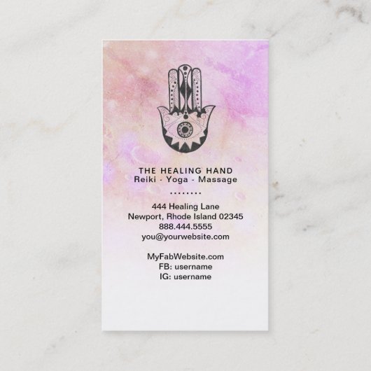 ** Krater van de Maan Hamsa Hand van Fatima Yoga P Visitekaartje (Achterkant)