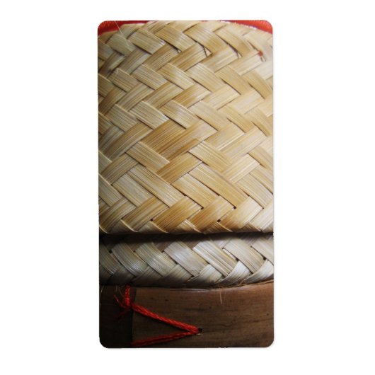 Kratip Thai Lao Isan Bamboo Rice Basket Etiket (Voorkant)