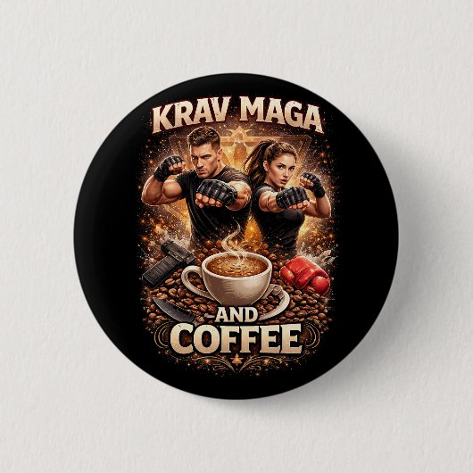 Krav Maga and Coffee Ronde Button 5,7 Cm (Voorkant)