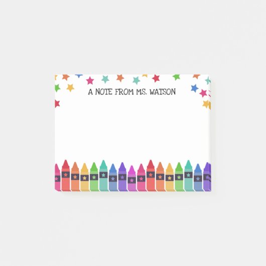 Krayons en sterren kleurrijke noot van school post-it® notes (Voorkant)