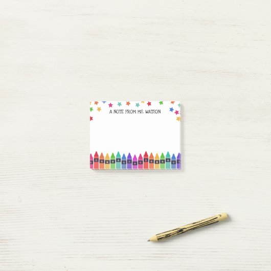 Krayons en sterren kleurrijke noot van school post-it® notes (Op bureau)