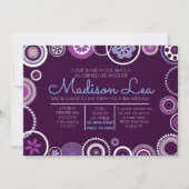 KRAZY POLKA DOT Bat Mitzvah Invitation Paars Kaart (Voorkant)