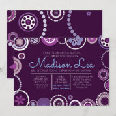 KRAZY POLKA DOT Bat Mitzvah Invitation Paars Kaart (Voorkant / Achterkant)