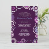 KRAZY POLKA DOT Bat Mitzvah Invitation Paars Kaart (Staand voorkant)