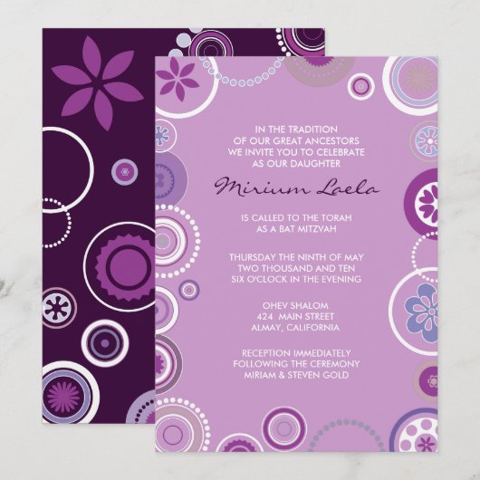 KRAZY POLKA DOT Bat Mitzvah Invitation Roze Kaart (Voorkant / Achterkant)