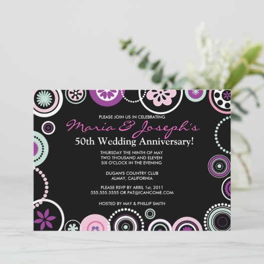 KRAZY POLKA DOT bruiloft Jubileum Uitnodiging (Staand voorkant)