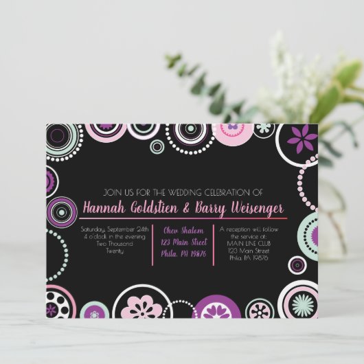 KRAZY POLKA DOTS Abstracte bruiloft uitnodiging (Staand voorkant)
