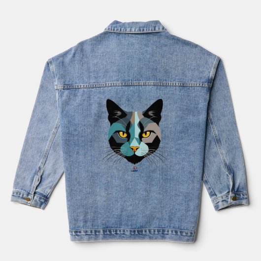 Kreative Katzenkopf Illustration Denim Jacket (Achterkant)